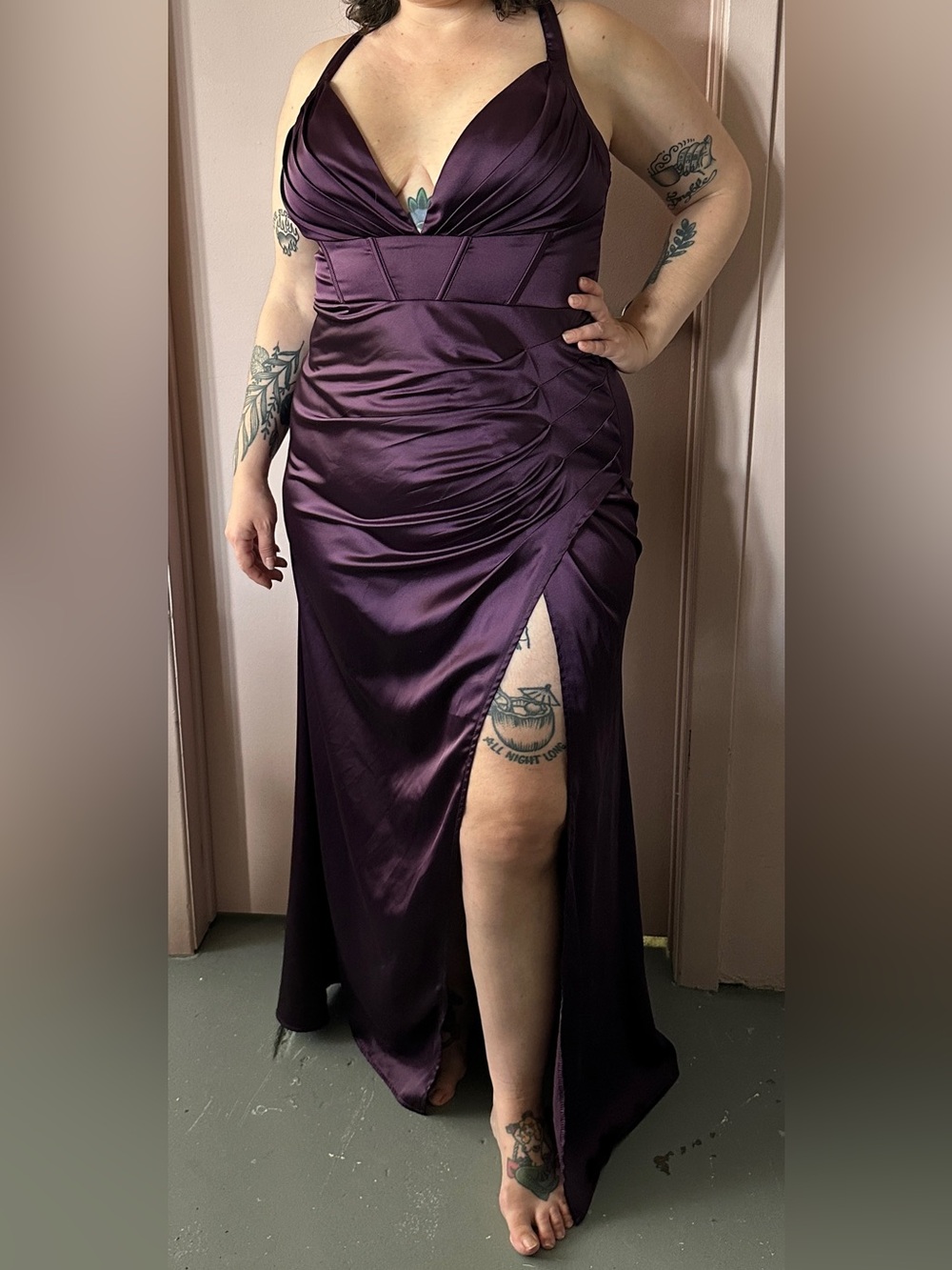 Fashion Nova plum front slit maxi prom dress size XL